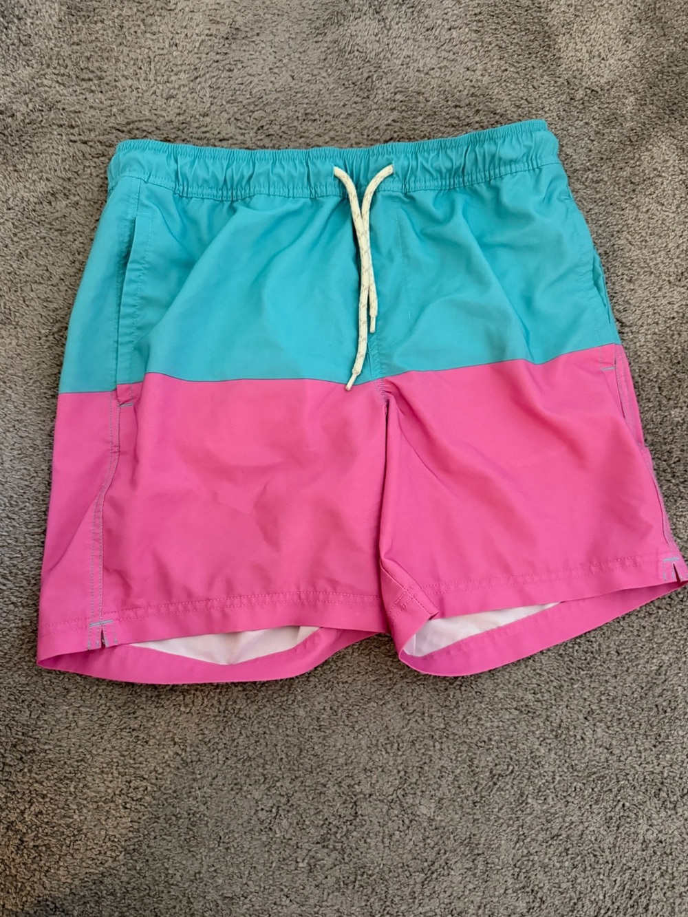 Trinity Coast Men’s Colorblock Swim Trunks - Aqua Blue & Pink - Size M